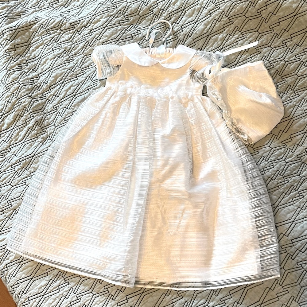 Baptism/ Dedication dress. New with tags. Includes Bonnet. Sz 9mo